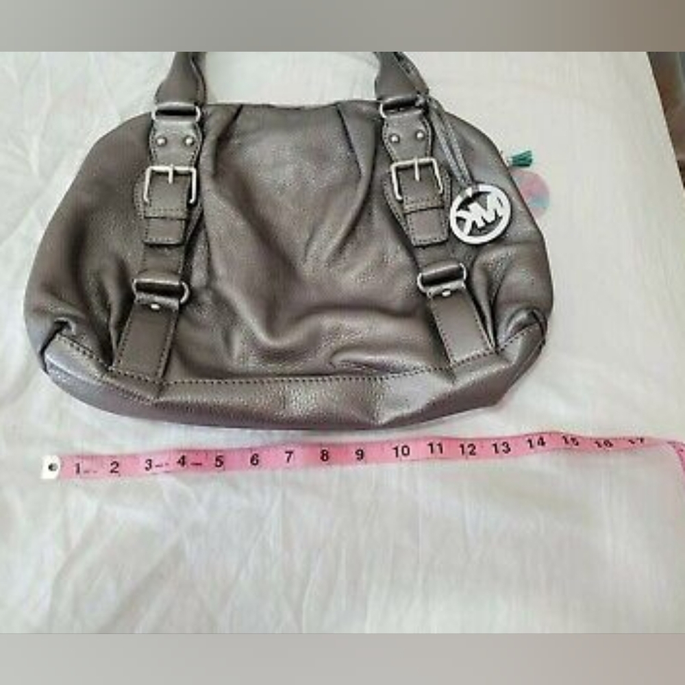 Michael Kors Fulton Metallic Dark Grey Leather Top Handle Bowler Bag Pur… - Picture 15 of 16